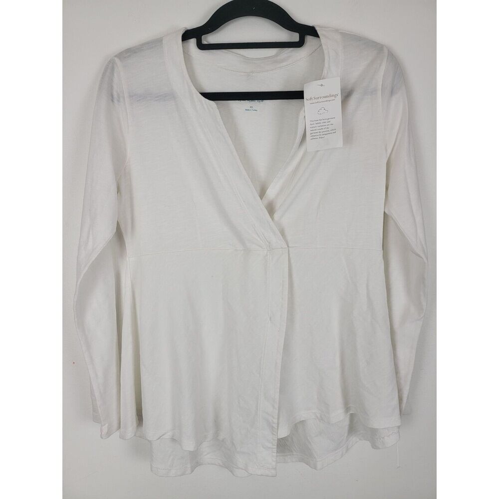 Soft Surroundings Top XS Womens White Long Sleeve V Neck Pullover NWT‎